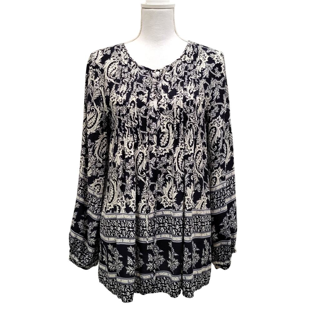 Suzanne Betro Peasant Top Large Navy Paisley Boho